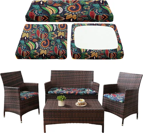 Miniatura 7 de Juego de fundas impermeables de 3 piezas para sofá de patio, fundas de repuesto para muebles de mimbre al aire libre, cojines de banco y asientos