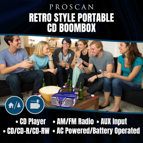 Miniatura 5 de Reproductor de CD retro, radio portátil, reproductor de CD Boombox, radio AM/FM, entrada AUX alimentada por CA o funciona con pilas (azul)