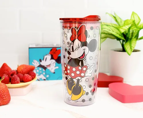 Miniatura 3 de Disney Minnie Mouse - Vaso de viaje acrílico con tapa de cierre deslizante Taza fría alta de carnaval para bebidas, jugo, limonada Esenciales