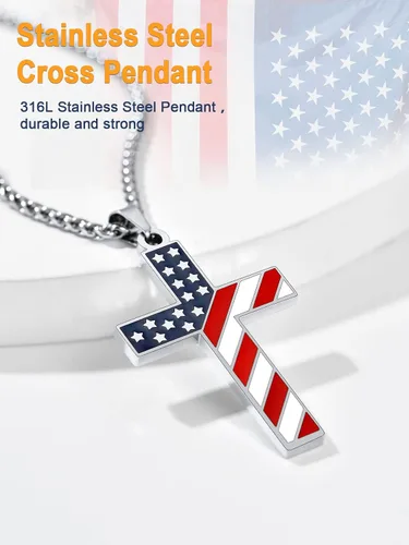 Miniatura 3 de U7 Collar de bandera estadounidense, colgante de águila de Estados Unidos, colgante de cruz de bandera estadounidense, joyería patriótica
