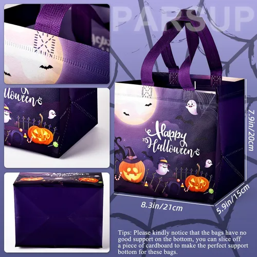 Miniatura 2 de PARSUP 16 bolsas bronceadoras de Halloween para dulce o truco, bolsas de Halloween con asas, bolsas de regalo metálicas, bolsas de Halloween