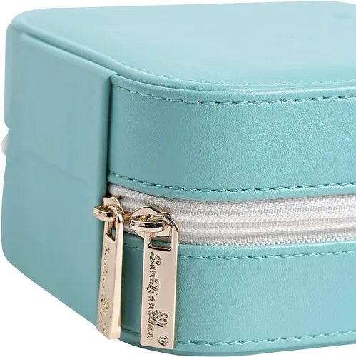 Miniatura 3 de Joyero de viaje de cuero de lujo para mujer, mini organizador de joyería pequeña, estuche de viaje portátil para anillos, aretes, collares