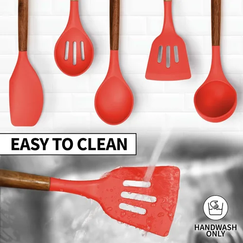 Miniatura 7 de Zulay Kitchen Juego de Utensilios de Cocina de Silicona Antiadherente con Auténticas Asas de Madera de Acacia - Juego de Utensilios de Silicona de 5