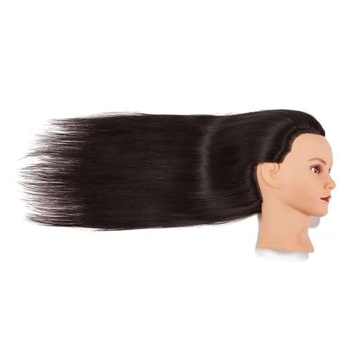 Miniatura 4 de Cabeza de Entrenamiento 26"-28" Cabeza de Maniquí para Peinado Maniquí de Cosmetología Cabeza de Muñeca Cabello de Fibra Sintética