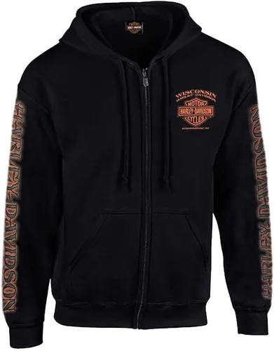 Harley-Davidson Eagle Piston - Sudadera con capucha y manga larga con cremallera completa, color negro 30299950