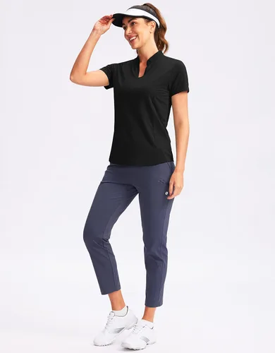 Miniatura 6 de Obla Polo de golf para mujer, cuello en V, manga corta, sin cuello, de secado rápido, para tenis, correr, camisetas de golf para mujer