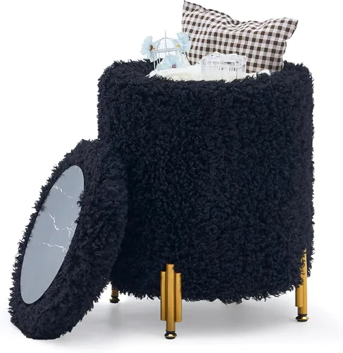 Miniatura 17 de Otomana Redonda Reposapiés con Almacenamiento y Patas de Metal para Sala de Estar y Dormitorio, Reposapiés Tapizado de Terciopelo Soporta 300 libras