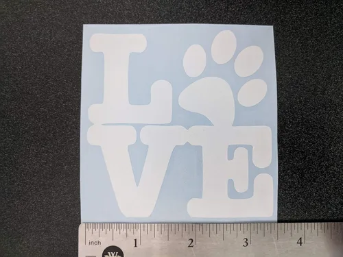 Miniatura 3 de Paquete de 4 calcomanías de patas: patas de perro, amor con pata, latido del corazón de la pata, huellas de patas (blanco, pequeño ~ 3.5 pulgadas)