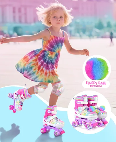Miniatura 6 de SULIFEEL - Patines ajustables de estilo tie-dye arcoíris para niñas y niños de 3 a 5 años, 5 a 8 años, 6 a 12 años, rosa y morado, con luces