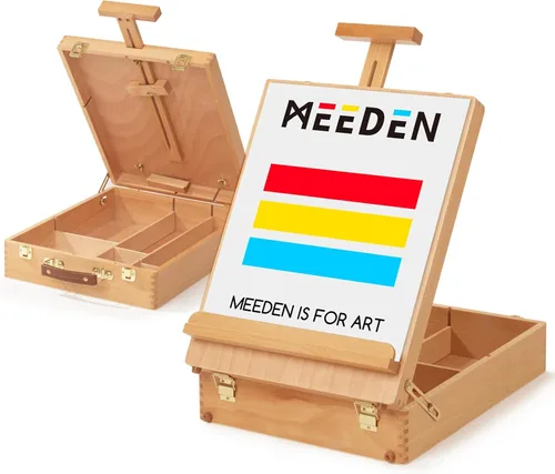 MEEDEN Caballete de Mesa Extra Grande, Caballetes de Mesa de Madera de Haya Sólida para Pintar Lienzo, Caballete Caja de Bocetos, Caballete de Arte