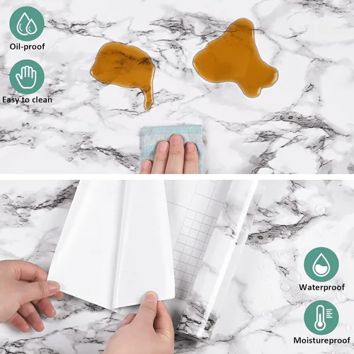 Miniatura 6 de Caltero Papel tapiz de mármol para despegar y pegar, papel de contacto de mármol brillante de 24 x 197 pulgadas para encimera, gabinetes de cocina