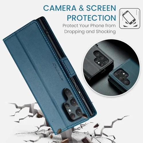 Miniatura 6 de QLTYPRI Funda tipo cartera para Samsung Galaxy S22 Ultra, funda magnética de piel sintética de alta calidad con bloqueo RFID, ranuras para tarjetas