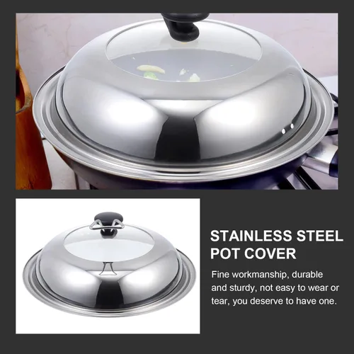 Miniatura 8 de Operitacx Tapa de olla de acero inoxidable Cubierta de wok de acero inoxidable Cubierta universal para ollas Utensilios de cocina Tapa de cocina