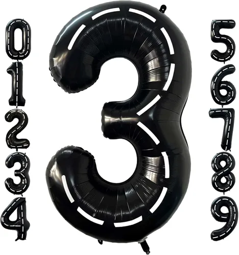 Miniatura 8 de Globo negro número 2 de 40 pulgadas, globos de helio de tereftalato de polietileno de gran tamaño para niños, 2º auto de carreras, camión monstruo