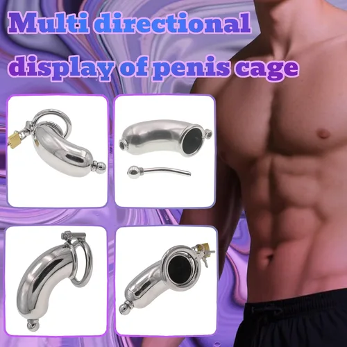Miniatura 4 de Jaula de acero inoxidable para hombre con bloqueo de pene con cerradura de metal castidad con tubo uretral