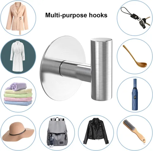 Miniatura 8 de Ganchos autoadhesivos resistentes para toallas, toallas de acero inoxidable para bolsos, toallas, batas, sombreros, delantales, sin taladro