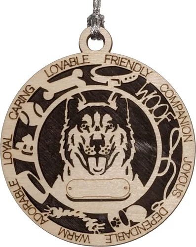 Miniatura 51 de Adorno de Navidad personalizado de madera para perro de 3 pulgadas, nombre y texto personalizables, hecho a mano en Estados Unidos, diseño de corte
