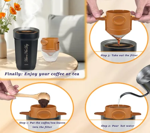 Miniatura 2 de ZK&HX LIFE Cafeteras para acampar de 13 onzas, gotero portátil para verter sobre café, para viajes, camping, oficinas, mochileros, infusor de té