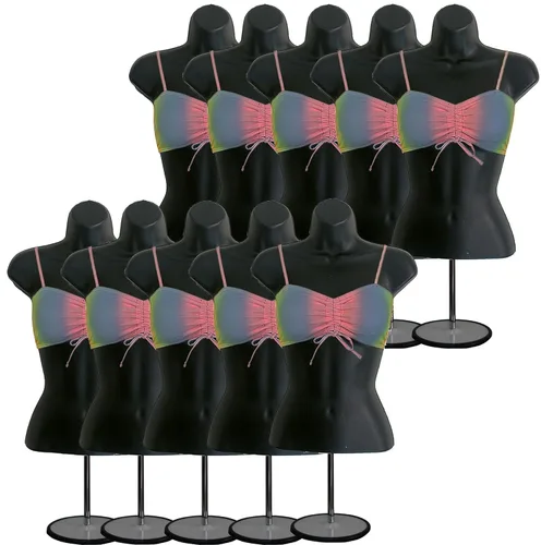 Miniatura 11 de DisplayTown - Maniquí femenino con torso y soporte de metal, parte trasera hueca, cuerpo apilable, forma para exhibir camisetas, mostrador