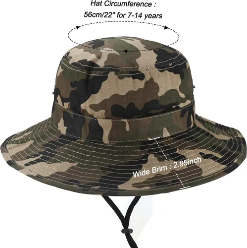 Miniatura 3 de Sombrero de sol para niños, sombrero de camuflaje para niños, sombrero de pesca de safari, gorra Boonie para niños y niñas al aire libre