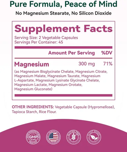 Miniatura 9 de Complejo de magnesio 9 en 1, 300 mg de magnesio de 9 formas orgánicas, glicinato, citrato, malato, alta absorción para sueño y relajación, apoyo