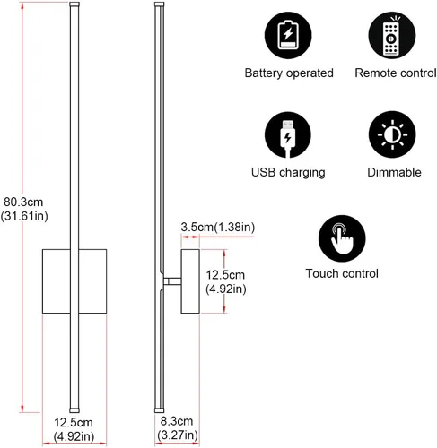 Miniatura 7 de Juego de 2 apliques de pared con pilas de 15000 mAh, apliques de pared recargables USB de níquel cepillo, apliques de pared inalámbricos regulables