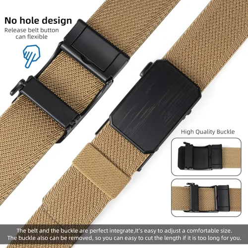 Miniatura 3 de Auto Lock Ratchet Belt for Men Elegant Dressing Belt Buckle 1.5" Wide Elastic Nylon Tactical Belts Thicker