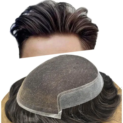 Miniatura 8 de Tupé para hombre, cabello humano real, suave encaje suizo frontal, tupé para hombres, sistema de cabello, extensiones capilar para hombre