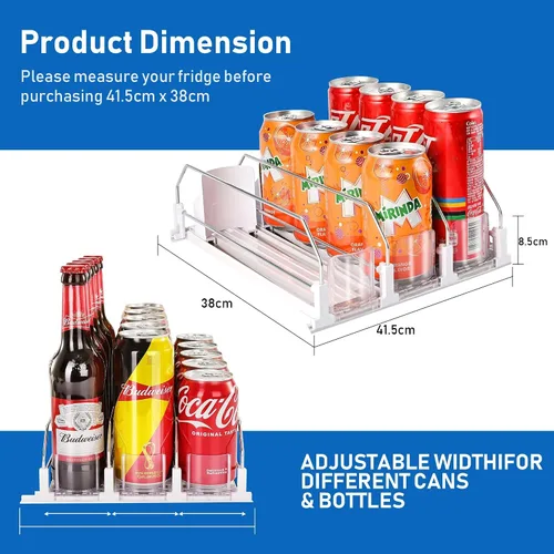 Miniatura 3 de Organizador de bebidas para refrigerador, dispensador organizador de latas de soda para refrigerador con deslizamiento automático de empuje, 3 filas
