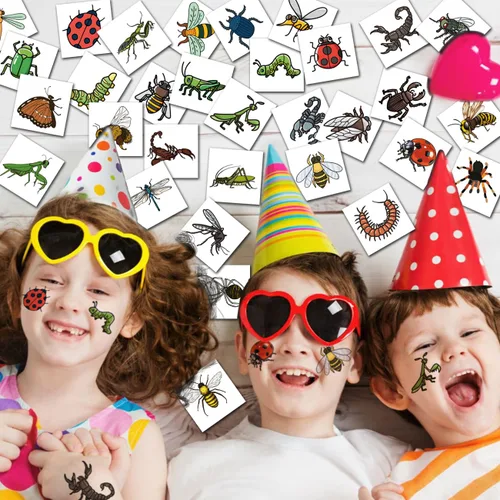 Miniatura 6 de CHARLENT 148 hojas individuales de tatuajes temporales de insectos para niños, tatuajes de insectos para niños, suministros de fiesta de cumpleaños