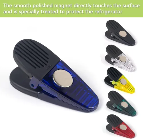 Miniatura 2 de Juego de clips magnéticos de plástico para refrigerador de 3-1/4 pulgadas de longitud, clips multiusos, juego de 6 (azul)
