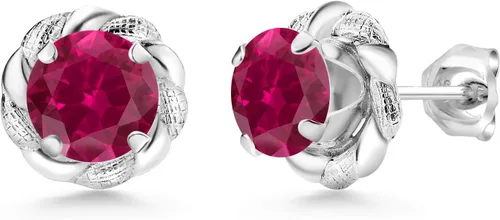 Miniatura 90 de Gem Stone King Aretes de plata de ley 925 de 0.236 in con piedra natal redonda para mujer