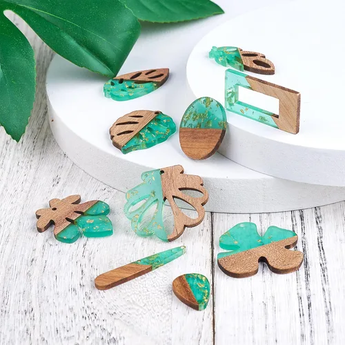 Miniatura 2 de Beadthoven - Dijes de Madera de Resina, Dijes para Hacer Aretes de Bricolaje, Colgantes de Madera de Resina Geométricos, Piezas Bohemias para Aretes