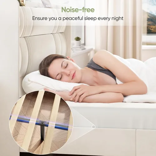 Miniatura 7 de Base de cama tamaño Queen con cabecera alta, plataforma tapizada de 52 pulgadas con estación de carga, marco de cama de terciopelo de lujo, cabecera