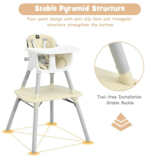 Miniatura 8 de BABY JOY Silla Alta, Trona Convertible 5 en 1 para Bebés y Niños Pequeños Asiento Elevador Juego de Mesa y Silla Silla de Alimentación Beige
