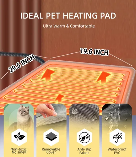 Miniatura 5 de uncn Almohadilla térmica para perros y gatos, activada por presión, de 19.5 x 29 pulgadas, paquete de calor para mascotas, alfombrilla eléctrica