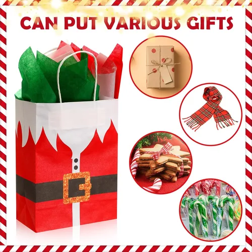 Miniatura 5 de Nuanchu Paquete de 24 bolsas de regalo de papel de Navidad a granel con asas, bolsas de regalo de traje de Papá Noel de 8.7 x 6.3 x 3.15 pulgadas