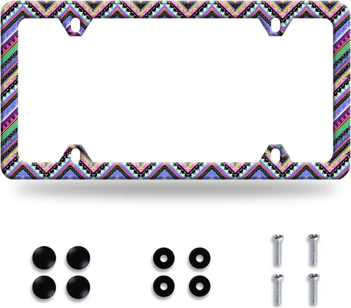 Miniatura 53 de Marco de matrícula retro negro gris con bandera estadounidense de acero inoxidable, diseño patriótico de bandera de Estados Unidos, decoración