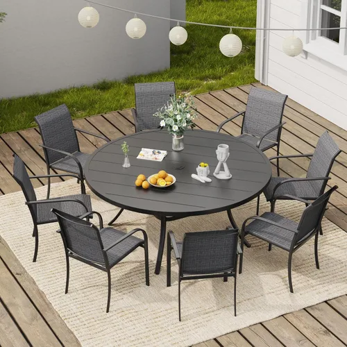 Miniatura 27 de VICLLAX Juego de 2 sillas de patio pequeñas para exteriores, juego de sillas apilables para patio y mesa de comedor cuadrada para porche delantero