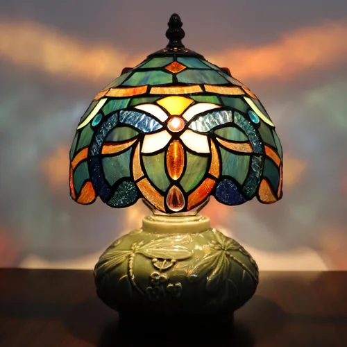 Miniatura 4 de Lámpara pequeña Tiffany de mesa con forma de hongo, mini vitral, luz de escritorio, memoria, condolencias, lámpara de cerámica, 8 x 11 pulgadas