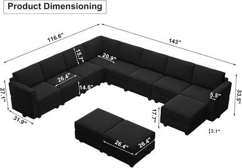 Miniatura 2 de Belffin Sofá modular modular con asiento de almacenamiento, sofá en forma de U de gran tamaño, sofá modular de terciopelo con terciopelo otomano