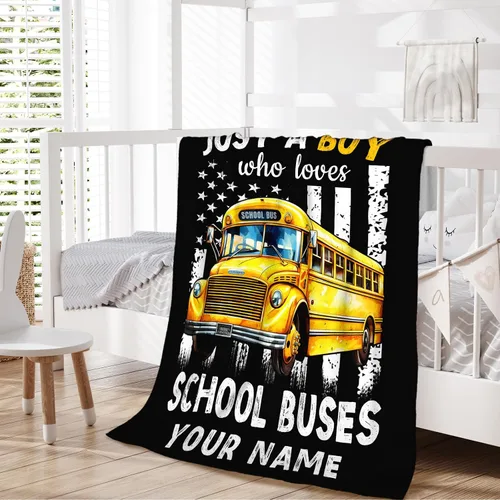 Miniatura 2 de Manta personalizada para niños con nombre, manta de autobús escolar para niños y adolescentes, 40 x 50 pulgadas, lindas mantas para sofá cama