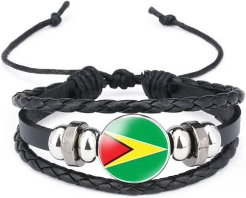 Miniatura 17 de vmcoatdu Mundial Muchas Banderas Nacionales Brazalete Retro de Aleación de Cuero para Pulsera de Cuerda Trenzada de Bandera Nacional
