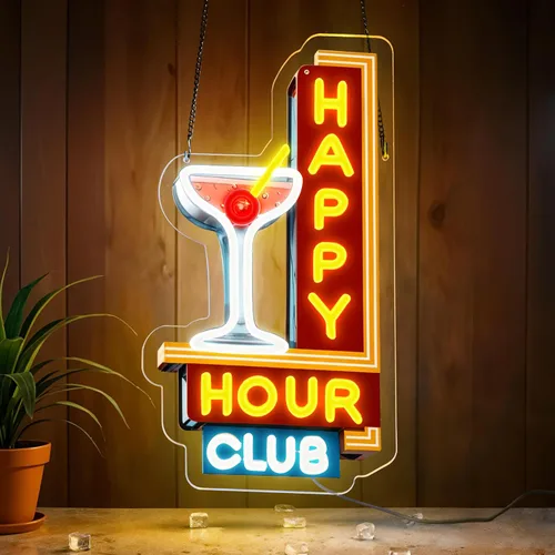 Letreros de neón de hora feliz atenuables LED retro para bar, club, pub, fiesta, letrero de neón con alimentación USB para cueva de hombres, regalos