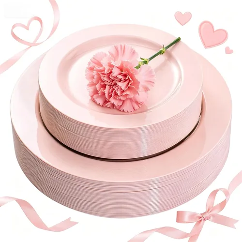 FLOWERCAT 60 platos de plástico rosa, platos rosados resistentes desechables para fiestas de primavera y día de la madre/boda, para 30 invitados,