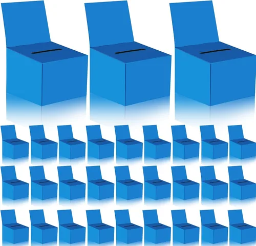 30 cajas para rifas, urnas de donación para recaudación de fondos, caja de cartón de 6.5 x 4.5 x 4.8 pulgadas con ranura para boletos y cabecera Azul