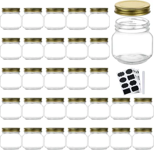 Miniatura 11 de Tarros de vidrio de 8 onzas con tapas, tarros de masón de boca regular para almacenamiento, tarros de conservas para caviar, hierbas, gelatina