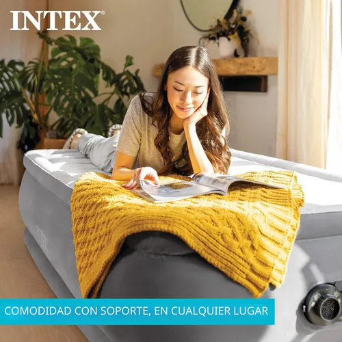 Miniatura 3 de Intex - Colchón de aire inflable de 18" tamaño king, comodidad premium elevada con bomba integrada, colchón de aire autoinflable portátil para cama
