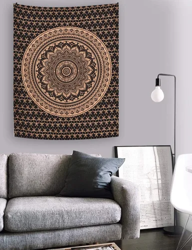 Miniatura 4 de ANJANIYA - Tapiz para colgar en la pared, diseño de mandala, nuevo sombreado dorado, decoración de dormitorio, metálico, hippy, arte de muro