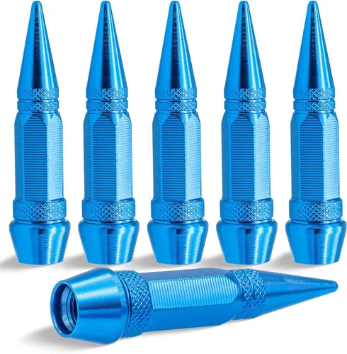 Miniatura 77 de 4 piezas de tapas de válvula de rueda con estilo púas, cubiertas universales de válvula de rueda de aleación de aluminio a prueba de polvo